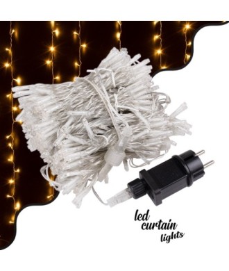 85830 Διακοσμητική Κουρτίνα 6 x 3 Μέτρα με Controller 8 Προγραμμάτων Εναλλαγών Φωτισμού - Επεκτεινόμενη 600 LED 6W AC 230V με Διάφανο Καλώδιο & Πρίζα Schuko Αδιάβροχη IP44 Θερμό Λευκό 3000K Μ6 x Υ3m